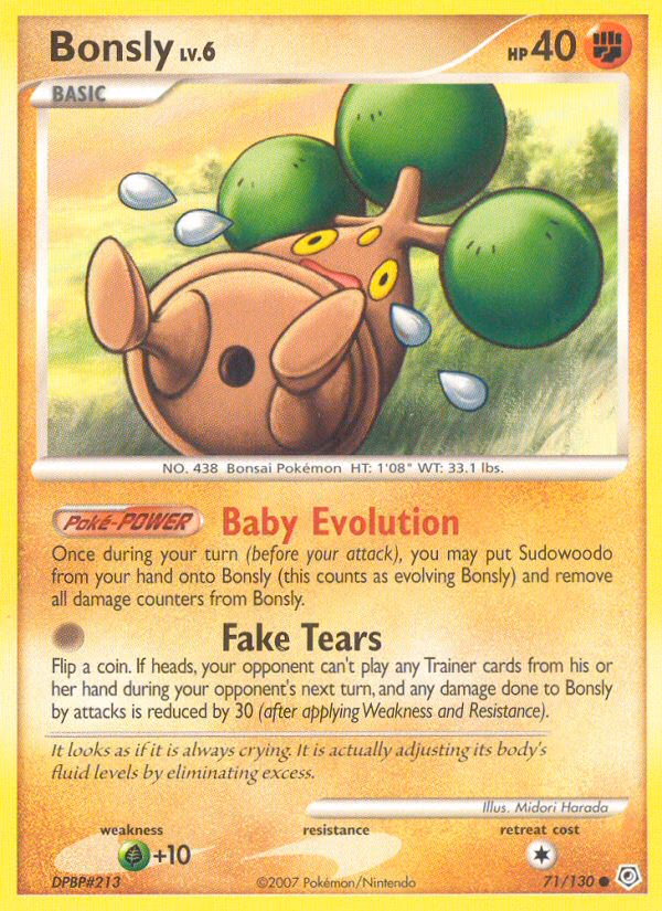 Bonsly Pokemon card (71/130, Diamond & Pearl)