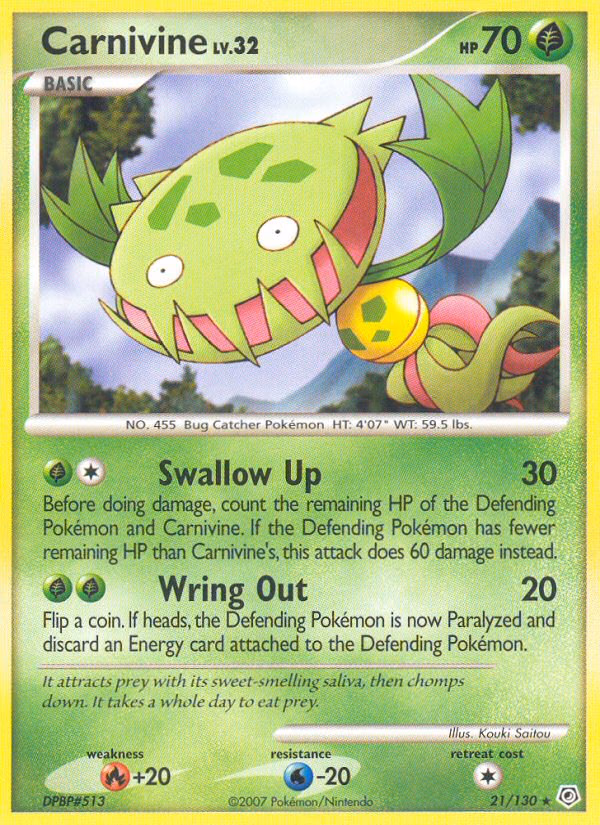 Carnivine Pokemon card (21/130, Diamond & Pearl)