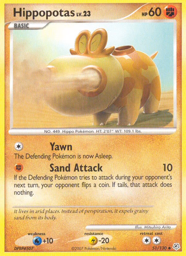 Hippopotas Pokemon card (51/130, Diamond & Pearl)