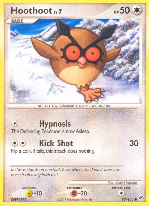 Hoothoot Pokemon card (85/130, Diamond & Pearl)