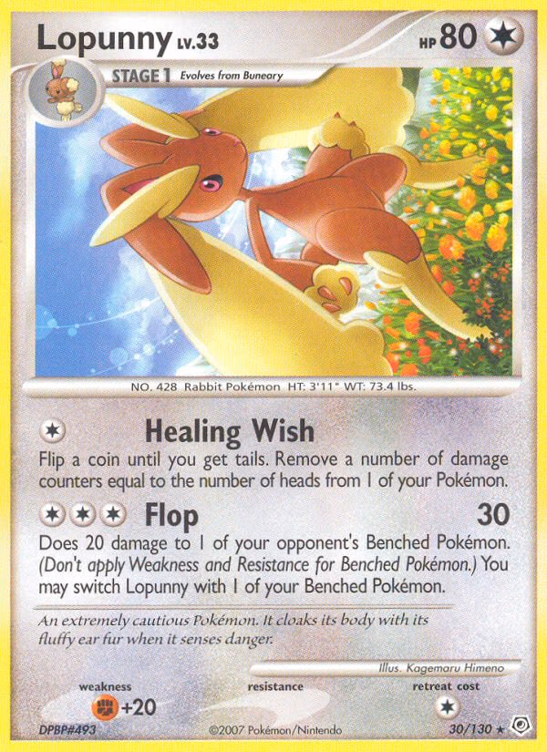 Lopunny Pokemon card (30/130, Diamond & Pearl)