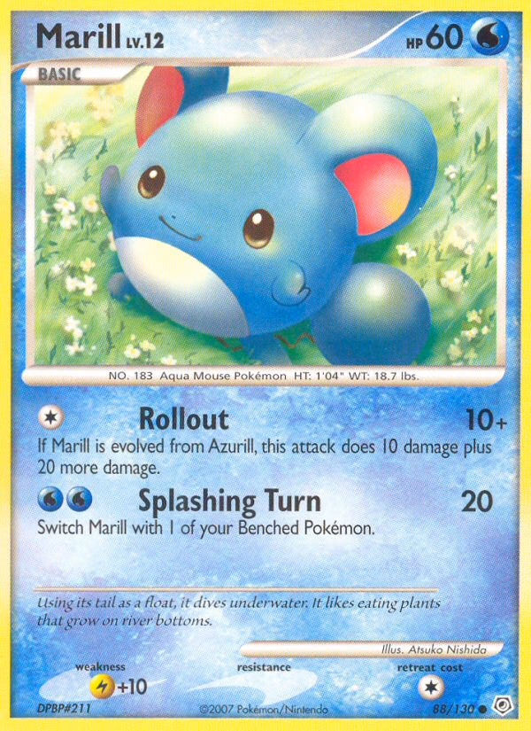 Marill Pokemon card (88/130, Diamond & Pearl)