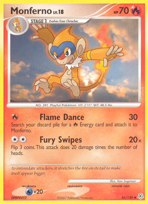 Monferno Pokemon card (56/130, Diamond & Pearl)