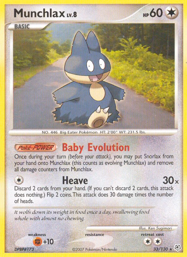 Munchlax Pokemon card (33/130, Diamond & Pearl)