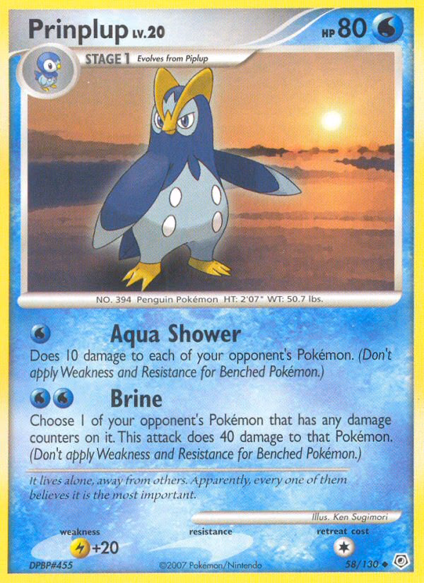 Prinplup Pokemon card (58/130, Diamond & Pearl)