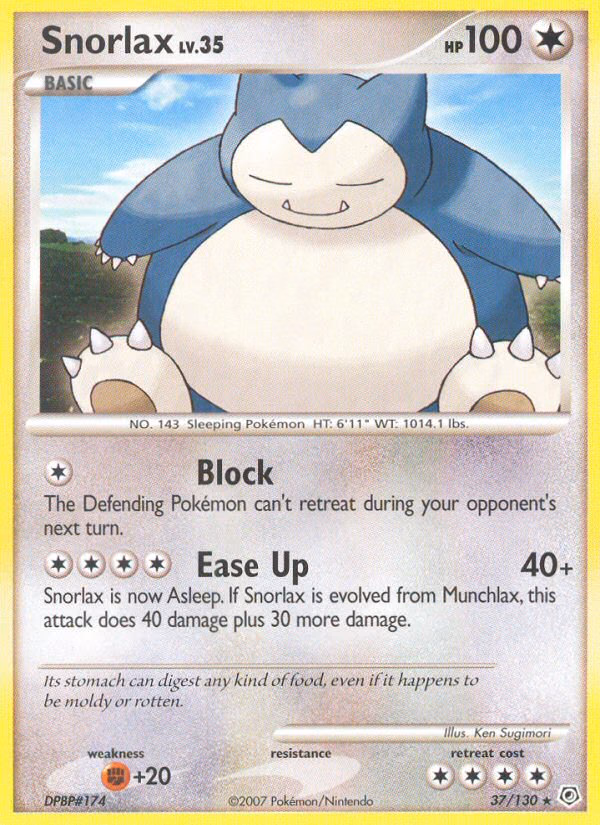 Snorlax Pokemon card (37/130, Diamond & Pearl)