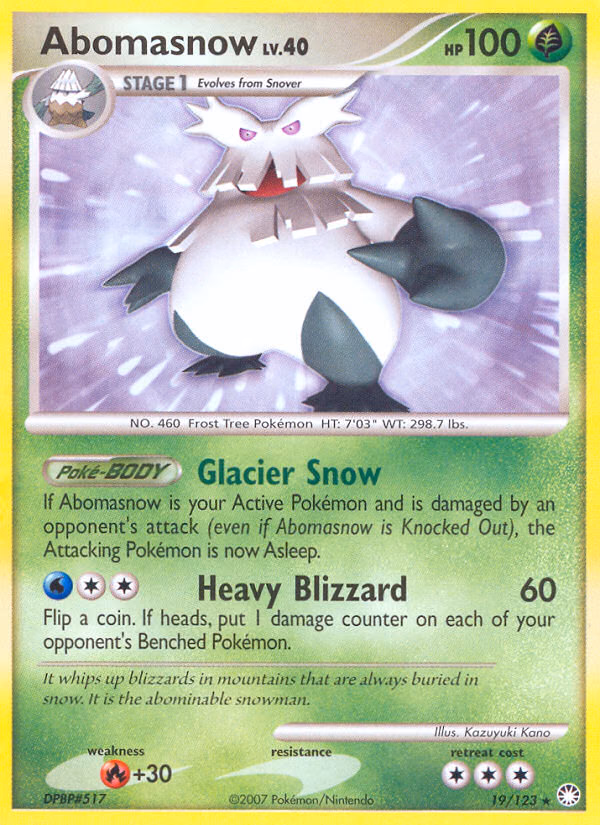 Abomasnow Pokemon card (19/123, Mysterious Treasures)