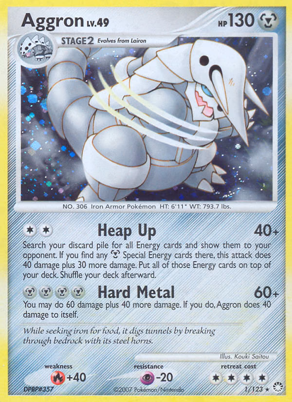 Aggron Pokemon card (1/123, Mysterious Treasures)