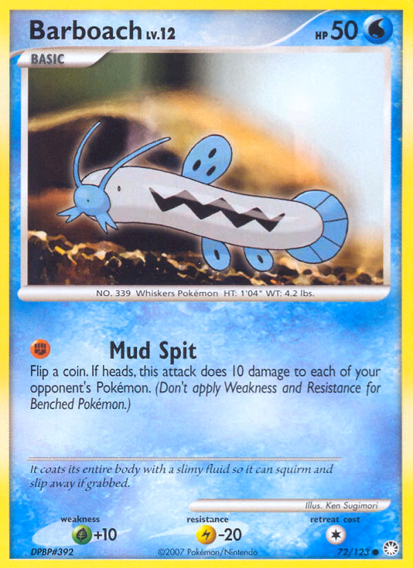 Barboach Pokemon card (72/123, Mysterious Treasures)