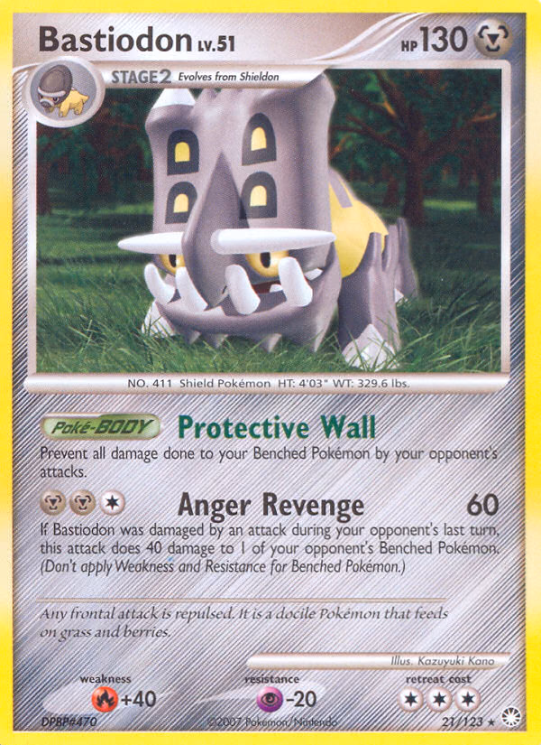 Bastiodon Pokemon card (21/123, Mysterious Treasures)