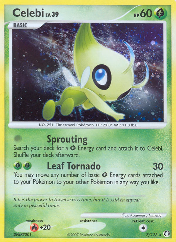 Celebi Pokemon card (7/123, Mysterious Treasures)