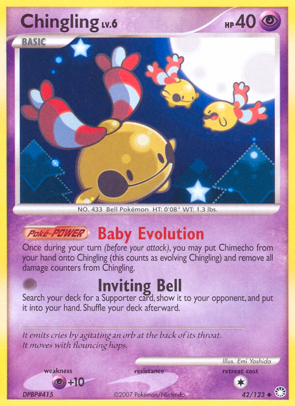 Chingling Pokemon card (42/123, Mysterious Treasures)