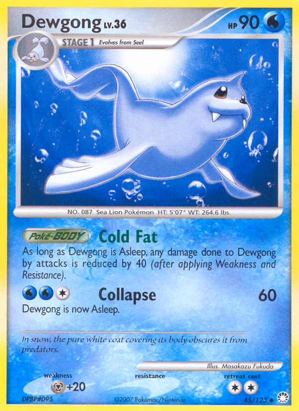 Dewgong Pokemon card (45/123, Mysterious Treasures)