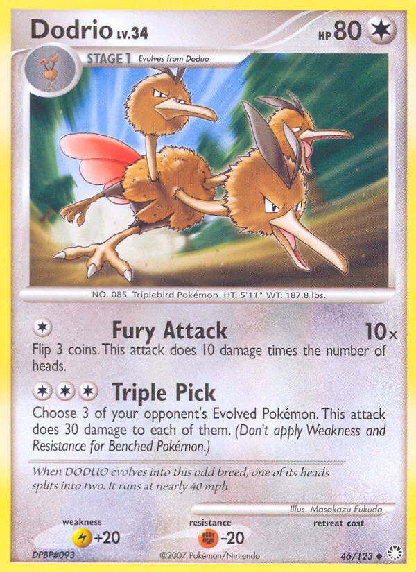 Dodrio Pokemon card (46/123, Mysterious Treasures)