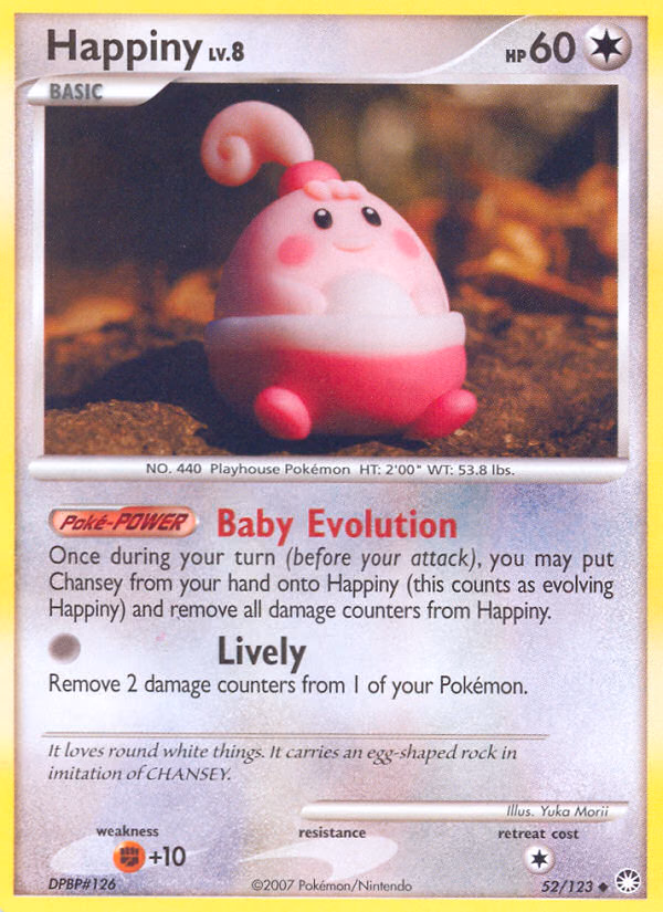 Happiny Pokemon card (52/123, Mysterious Treasures)