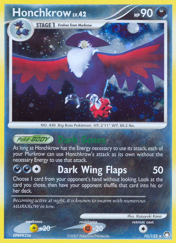 Honchkrow Pokemon card (10/123, Mysterious Treasures)