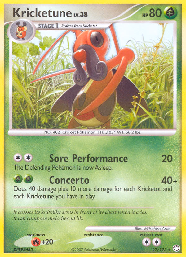 Kricketune Pokemon card (27/123, Mysterious Treasures)