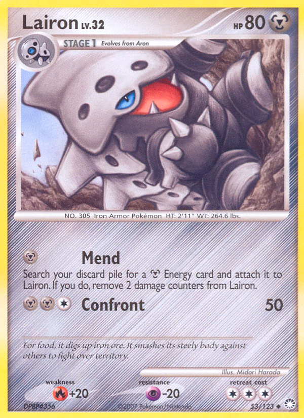 Lairon Pokemon card (53/123, Mysterious Treasures)