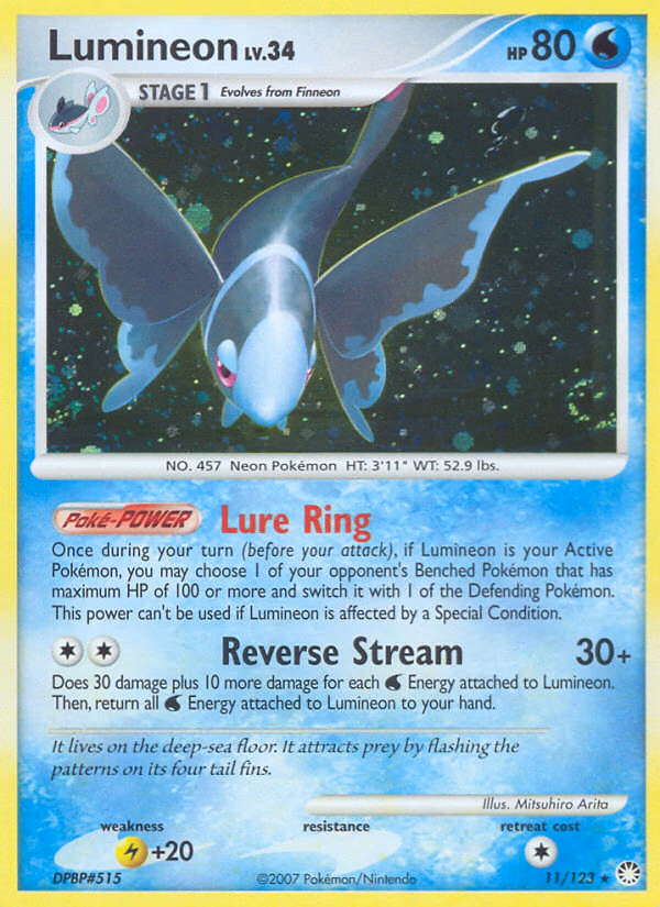 Lumineon Pokemon card (11/123, Mysterious Treasures)