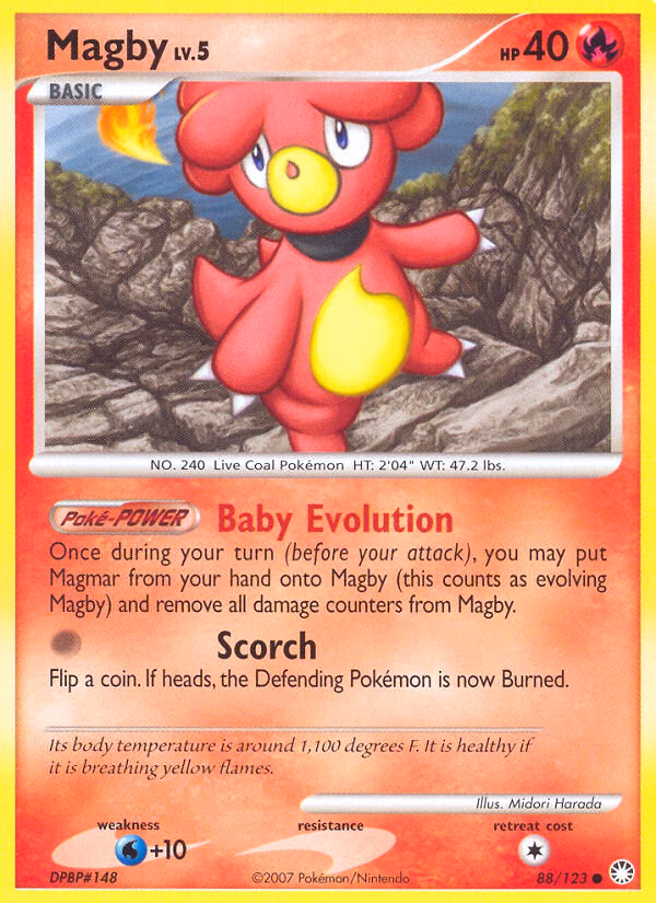 Magby Pokemon card (88/123, Mysterious Treasures)