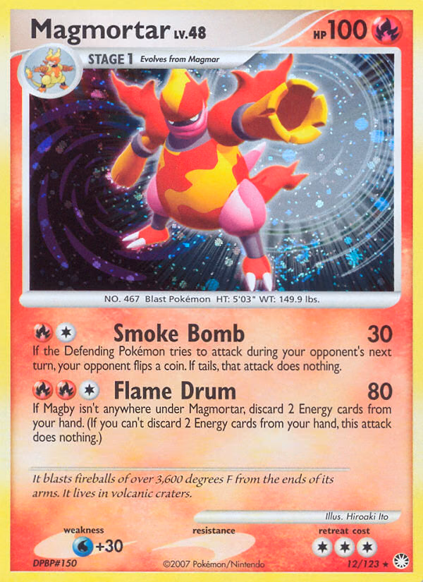 Magmortar Pokemon card (12/123, Mysterious Treasures)