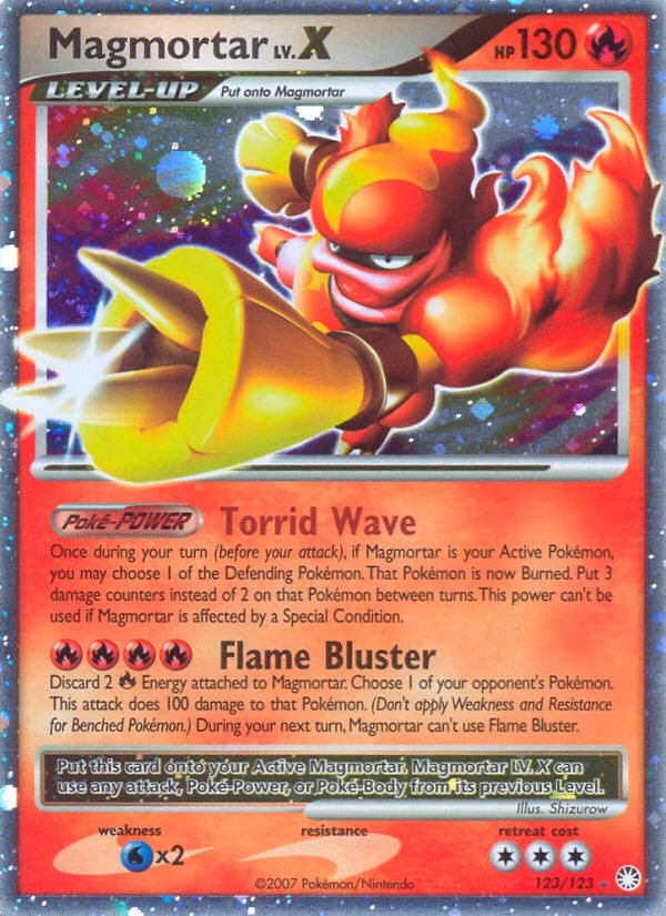 Magmortar LV.X Pokemon card (123/123, Mysterious Treasures)