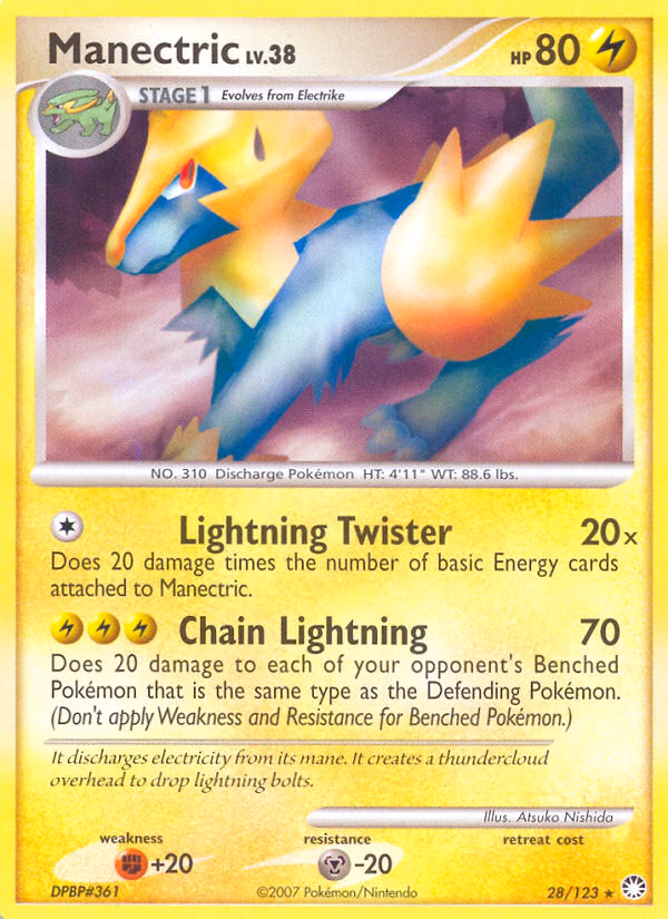 Manectric Pokemon card (28/123, Mysterious Treasures)