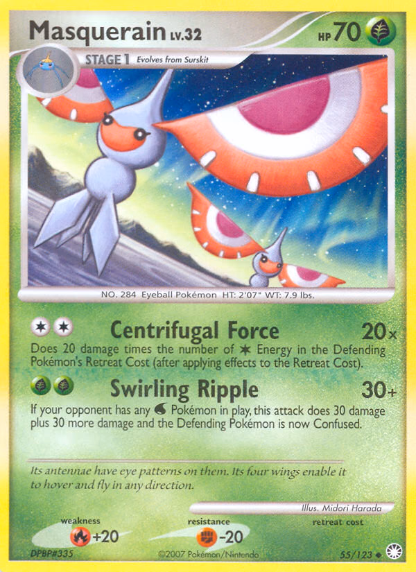 Masquerain Pokemon card (55/123, Mysterious Treasures)