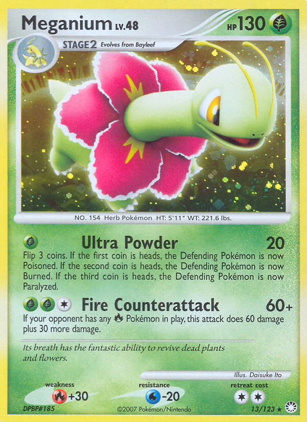 Meganium Pokemon card (13/123, Mysterious Treasures)