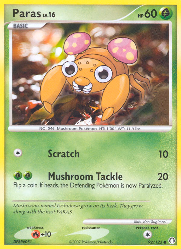 Paras Pokemon card (92/123, Mysterious Treasures)