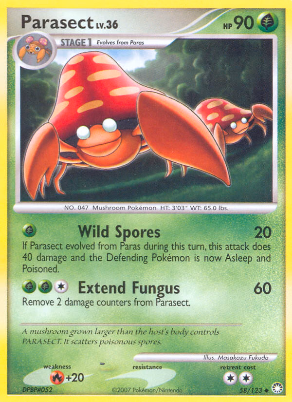Parasect Pokemon card (58/123, Mysterious Treasures)