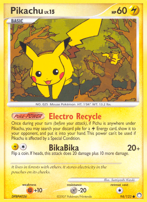 Pikachu Pokemon card (94/123, Mysterious Treasures)