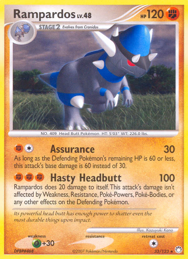 Rampardos Pokemon card (33/123, Mysterious Treasures)