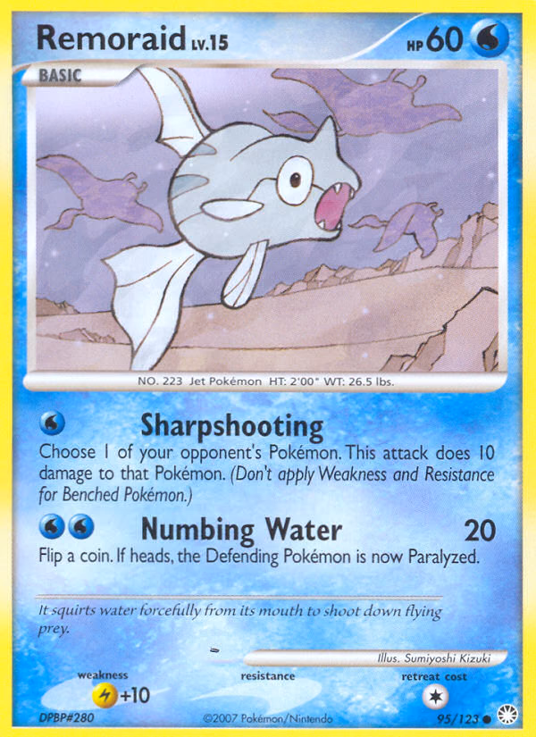 Remoraid Pokemon card (95/123, Mysterious Treasures)