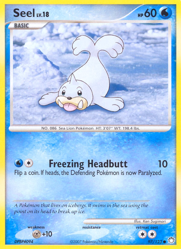 Seel Pokemon card (97/123, Mysterious Treasures)