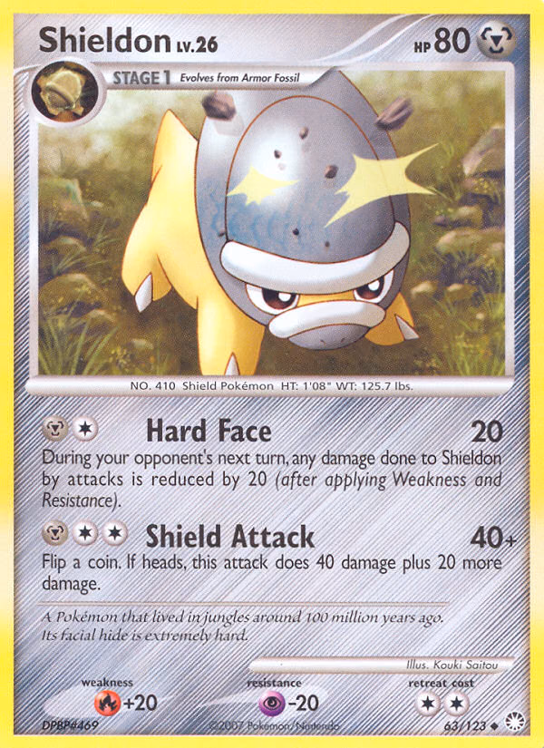 Shieldon Pokemon card (63/123, Mysterious Treasures)