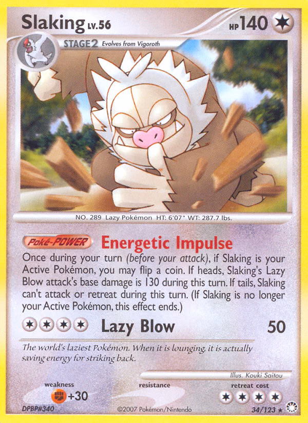 Slaking Pokemon card (34/123, Mysterious Treasures)