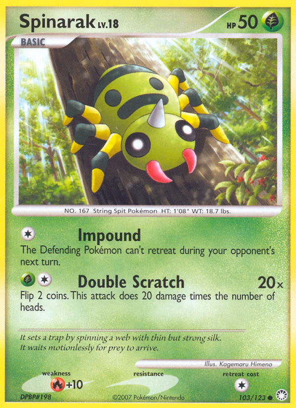 Spinarak Pokemon card (103/123, Mysterious Treasures)