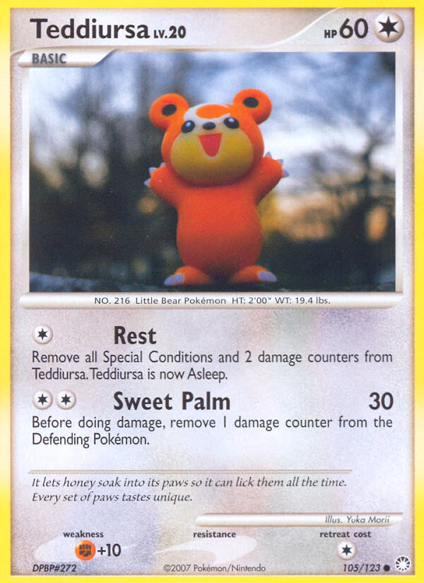 Teddiursa Pokemon card (105/123, Mysterious Treasures)