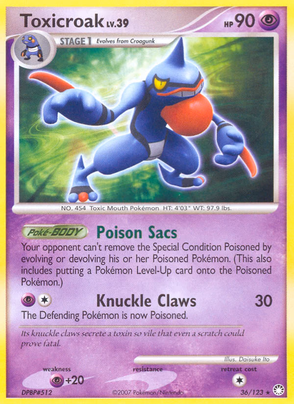 Toxicroak Pokemon card (36/123, Mysterious Treasures)