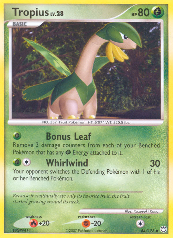 Tropius Pokemon card (64/123, Mysterious Treasures)