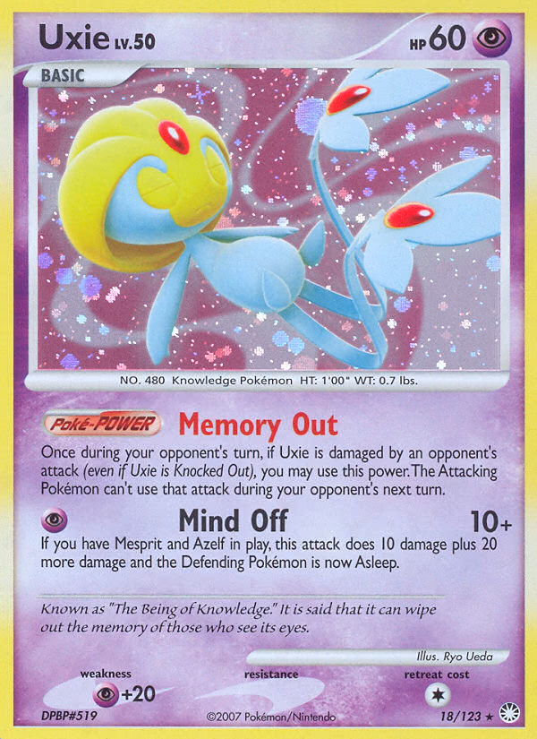 Uxie Pokemon card (18/123, Mysterious Treasures)