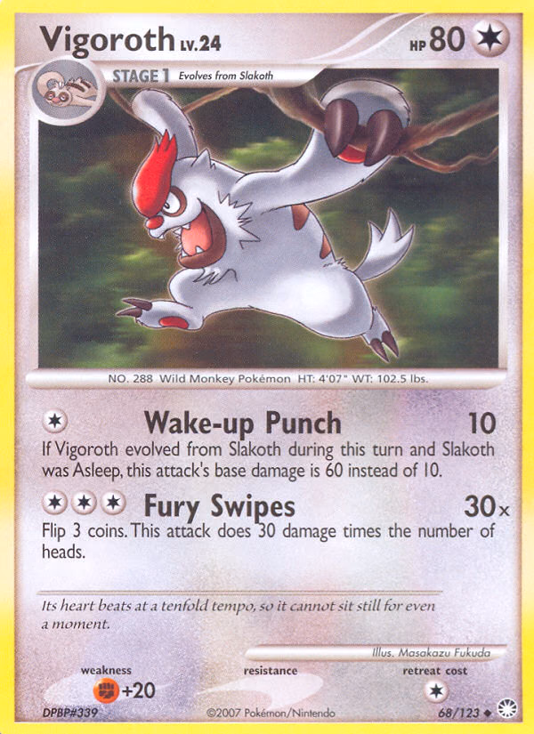 Vigoroth Pokemon card (68/123, Mysterious Treasures)