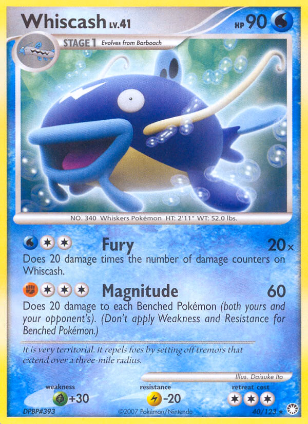 Whiscash Pokemon card (40/123, Mysterious Treasures)