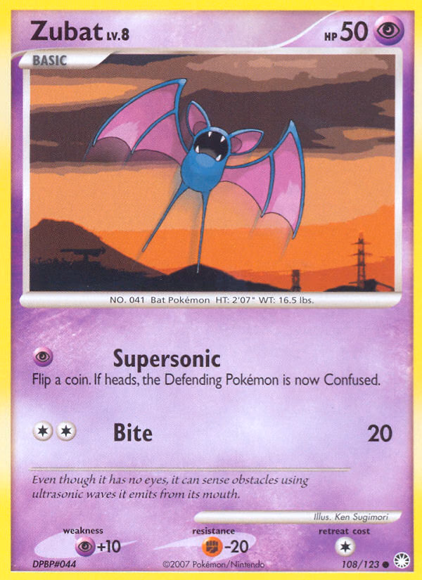 Zubat Pokemon card (108/123, Mysterious Treasures)