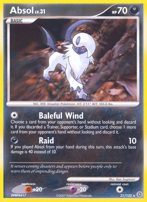 Absol Pokemon card (21/132, Secret Wonders)
