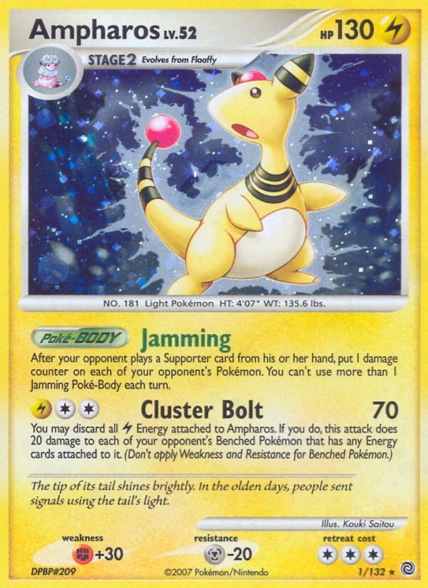 Ampharos Pokemon card (1/132, Secret Wonders)