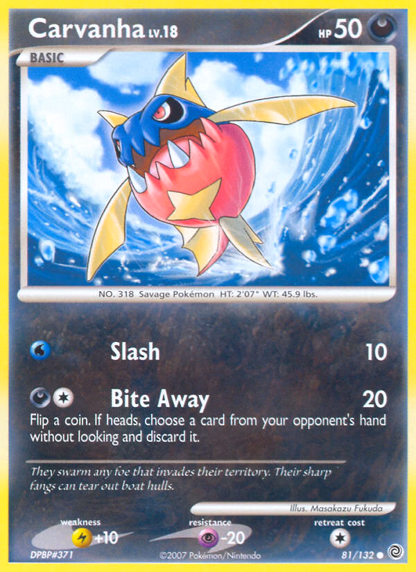 Carvanha Pokemon card (81/132, Secret Wonders)