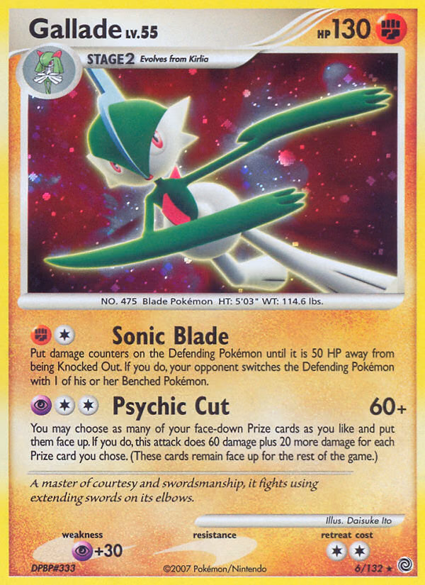 Gallade Pokemon card (6/132, Secret Wonders)