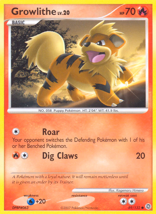 Growlithe Pokemon card (89/132, Secret Wonders)